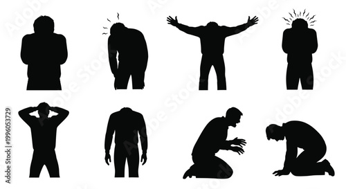silhouette set of various human emotions of sadness and stress in vector form.