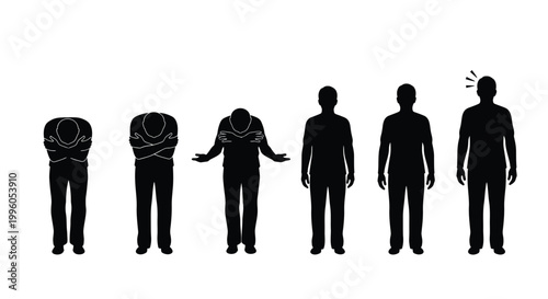 emotional spectrum of human experience depicted through male silhouettes in various postures.