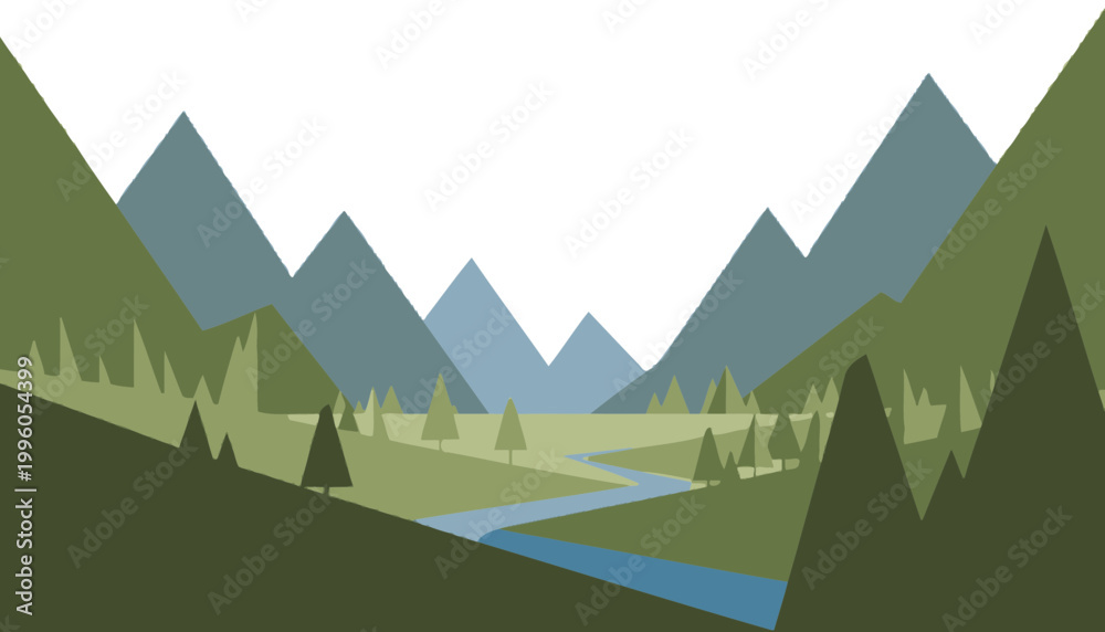 Fototapeta premium Mountain landscape with a serene river flowing through a valley