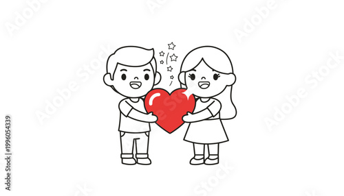 A heartwarming cartoon illustration of a loving couple holding a heart