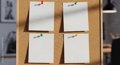 Four blank papers on wooden board