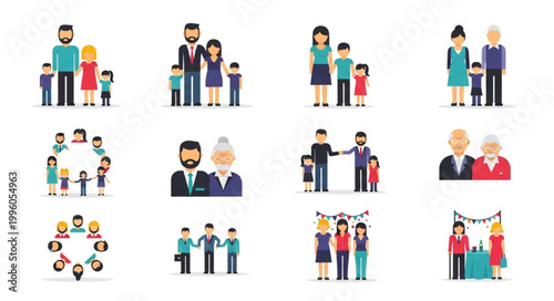 Diverse Family Groups and Social Connections Illustrated.