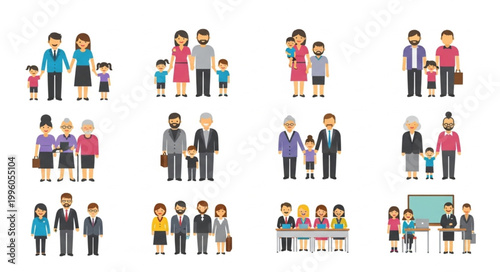 Diverse Family Groups and Generations Illustrated Collection.