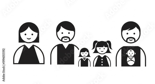Stylized Family Iconography Representing Diverse Generations.