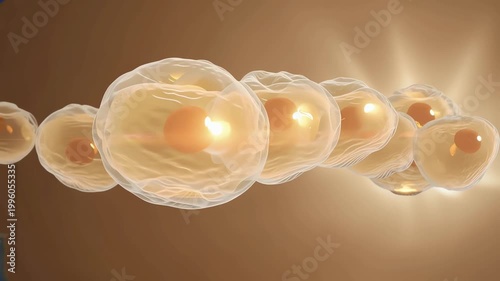 Fat cells macro view, detailed round structures,
gradual shrinking effect with subtle glowing energy release
