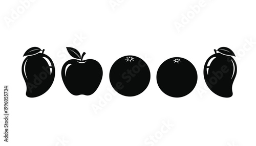 Apple fruit silhouettes icons set with different shapes and leaves