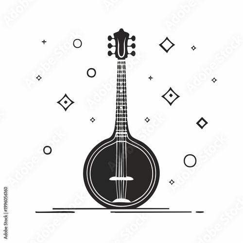 Black and White Illustration of a Banjo
