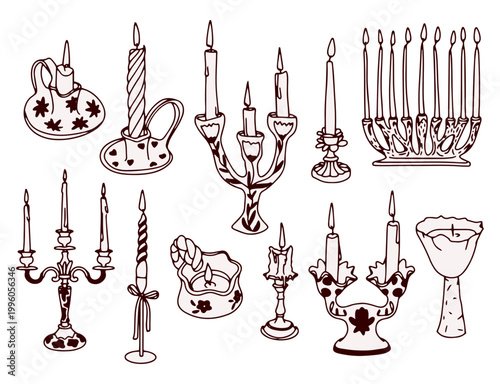 A hand-drawn set of candlesticks in an aesthetic, graphic style.