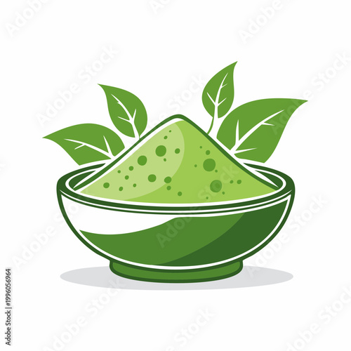 Green Powder in Bowl with Leaves