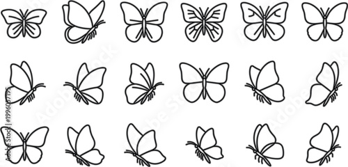 Engineering gear outline vector icons set with mechanical cog and sprocket symbols