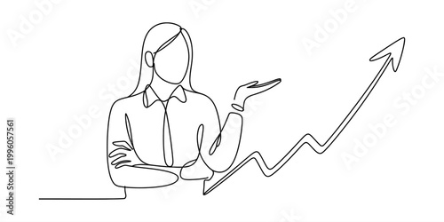 Business woman showing a rising growth arrow chart