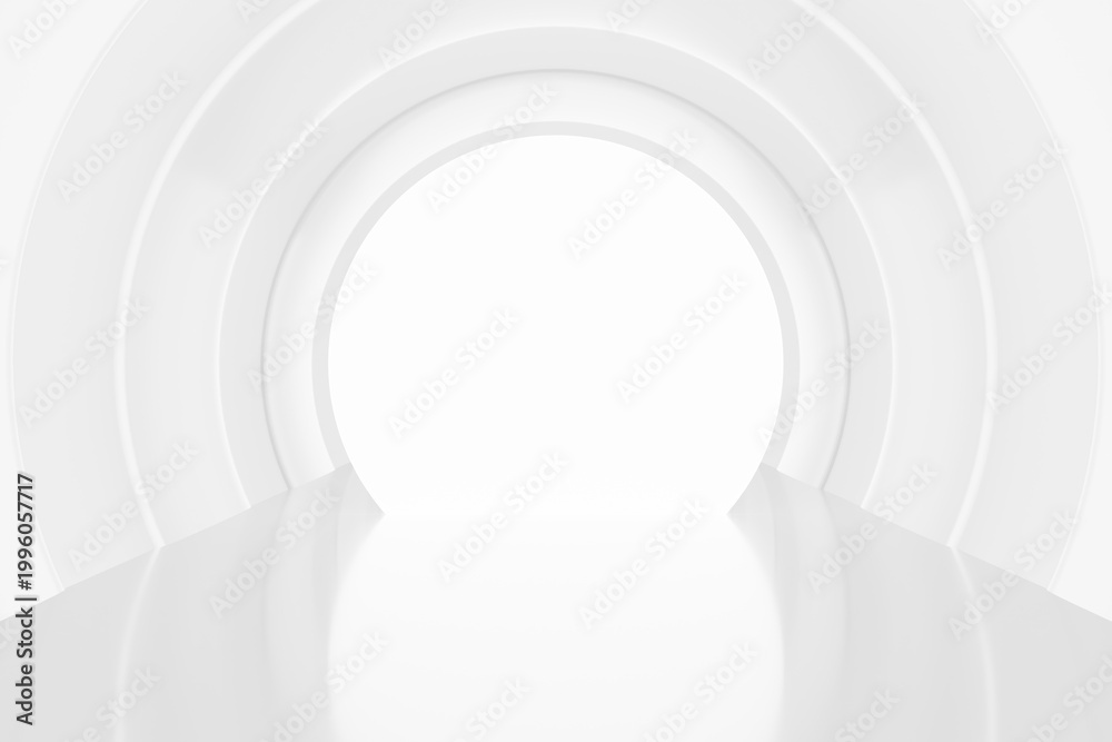 Fototapeta premium 3d white circular arch podium. architectural minimal concept. abstract background rounded gateway close up frame for product display cosmetic showcase. advertising for beauty skincare. 3d render.