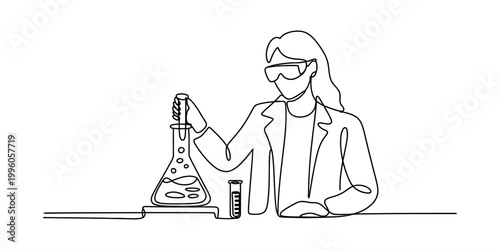 Woman scientist doing chemical experiment in laboratory