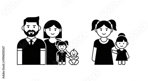 Diverse Family Units Represented with Simple Icons.