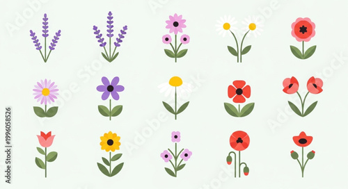 Collection of Various Stylized Flowers and Plants.
