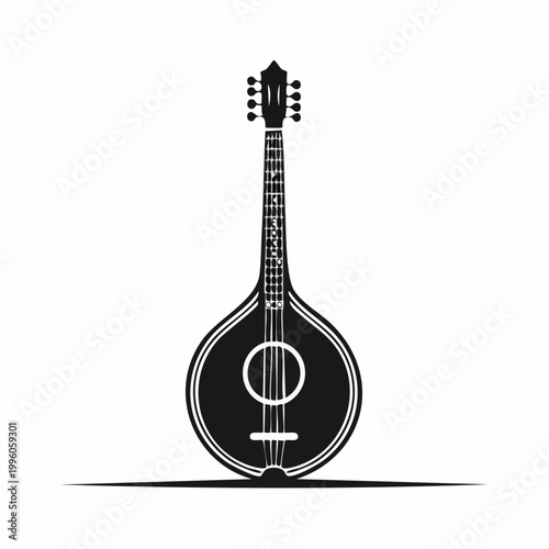 Black and white illustration of a Portuguese guitar