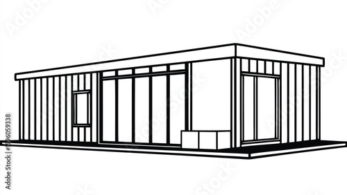 Ship ping container house line art vector