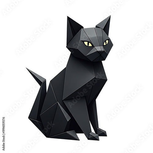Geometric Black Cat Sculpture - Modern Minimalist Design.