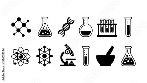 Black and white scientific set science laboratory equipment