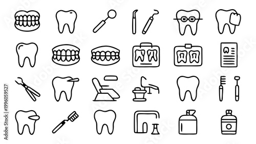 Dental care set with teeth and instruments tooth mouth
