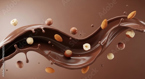 Dark Chocolate Splash with Hazelnuts and Almonds Suspended in Motion