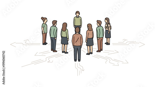 Leadership and Decision: a group of individuals representing teamwork facing an important decision in the process of leadership 