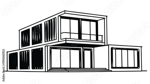 Ship ping container house line art vector