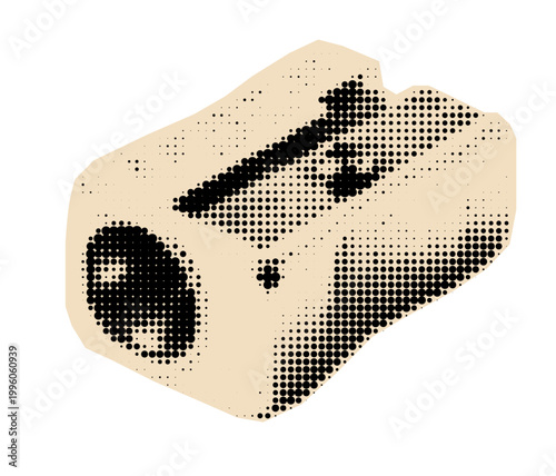 Pencil sharpener pop art collage element.  Halftone cutout.