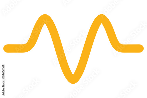 Yellow waveform line on white background, sound wave audio music signal