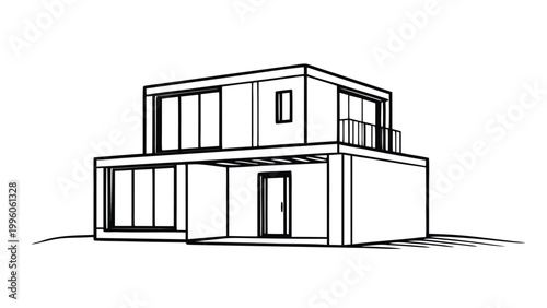 Ship ping container house line art vector