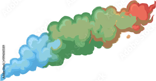 A vibrant, organic cloud transitions from blue to green, then to orange and finally to red, creating a visually striking display of clean, colorful shapes against a white backdrop