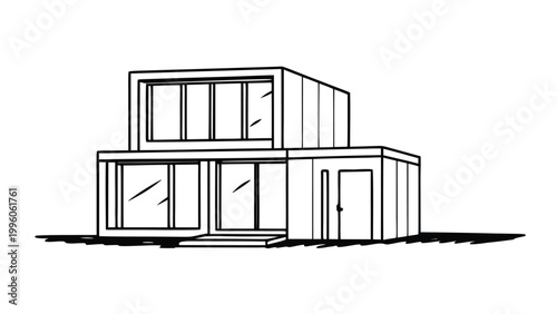 Ship ping container house line art vector