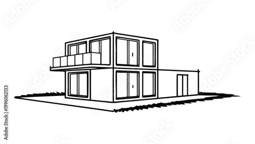 Ship ping container house line art vector