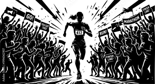 Dynamic Marathon Runner Silhouette Crowd Energy