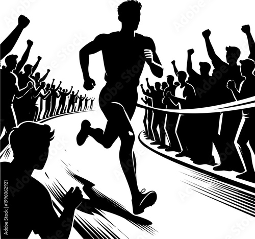 Dynamic Marathon Runner Silhouette Crowd Energy