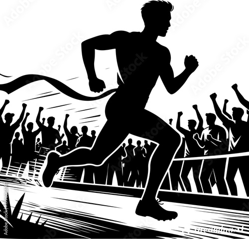 Dynamic Marathon Runner Silhouette Crowd Energy