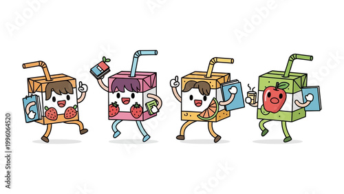 Cuadro en lienzo Animated Juice Boxes: An uplifting and cheerful scene of animated juice boxes, each uniquely adorned with colorful fruits and straws, merrily dancing