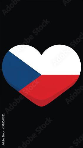Heart shaped Czech flag emblem on black background representing culture and national pride.