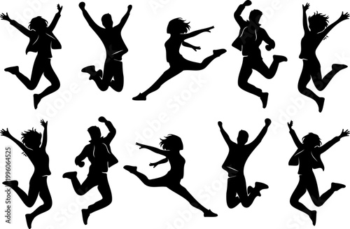 Five Jumping People Silhouette Set Bold Clean Vector