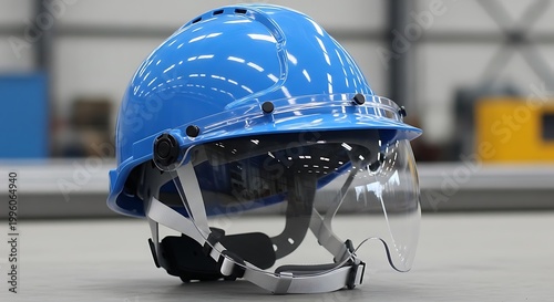 Blue Hard Hat with Visor - Safety and Protection in Industrial Settings.