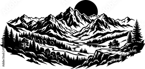 Sunset Mountain Range Silhouette Collection Bold Style