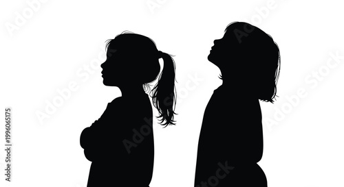 Two young children standing together as silhouettes looking toward the bright sky in quiet contemplation