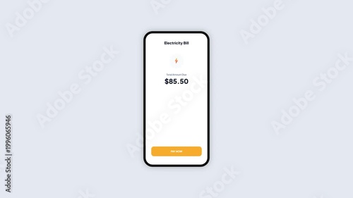 Electricity bill payment animation on a smartphone interface showing amount due and payment success
