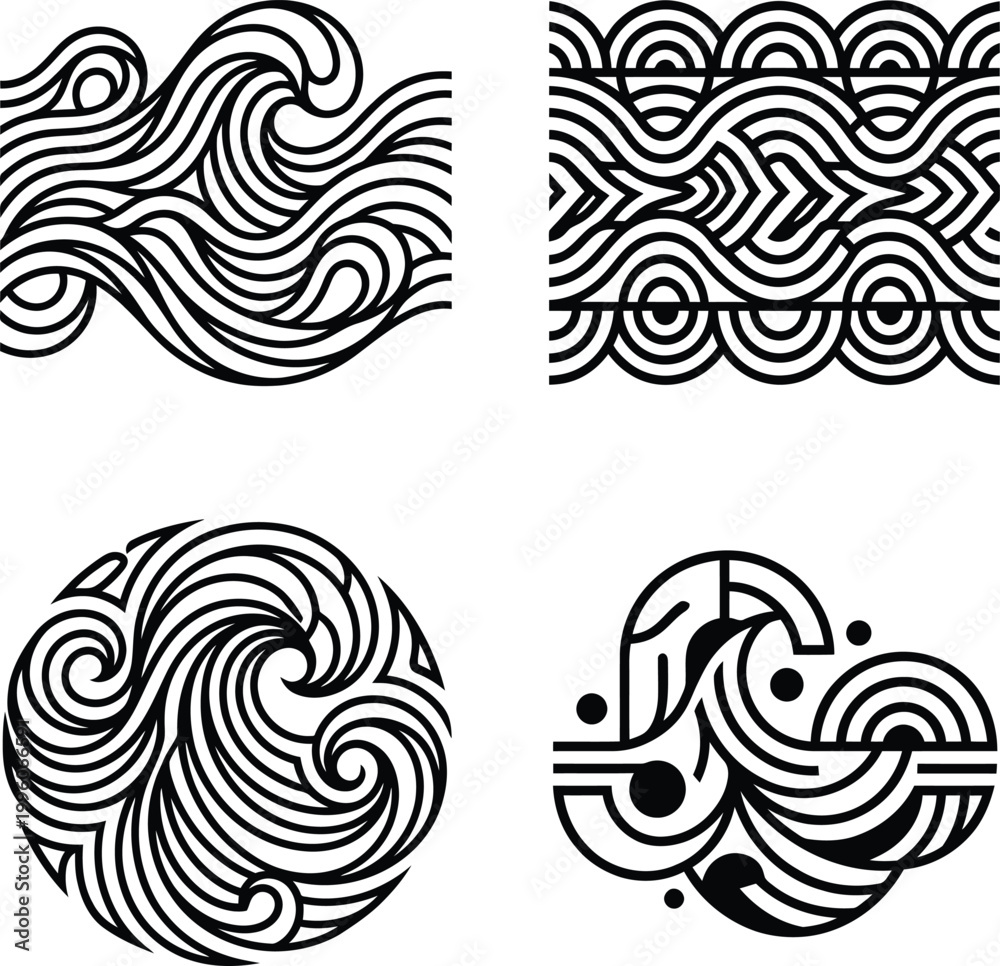 Fototapeta premium A array of four high resolution minimalist wave patterns with comprehensive expert textures.