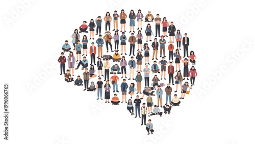 Collective Brainpower: A visual representation of a brain, meticulously crafted from a diverse assembly of individuals, symbolizing collective intelligence and the power of collaboration.