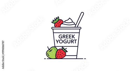 Greek Yogurt with Fruit Line creative contemporary abstract color illustration