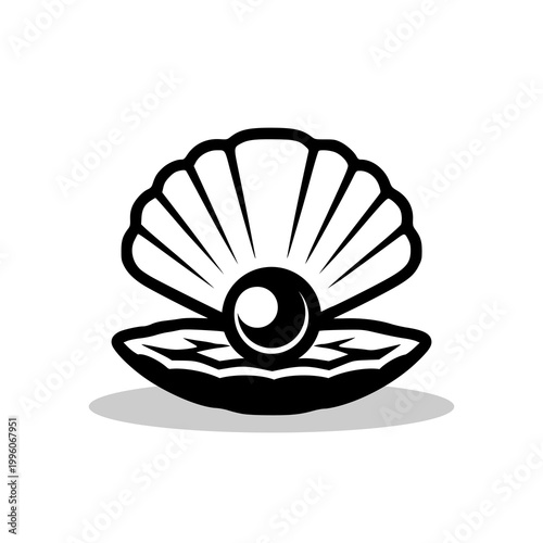 Seashell with pearl icon with shadow