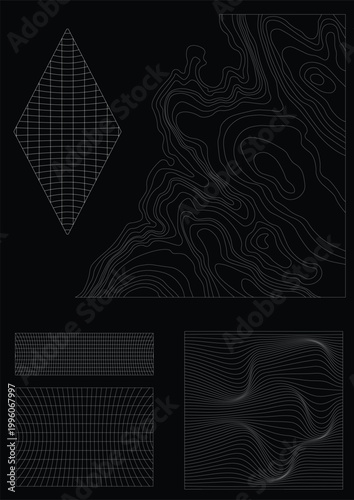 Wireframe topo elements vectors