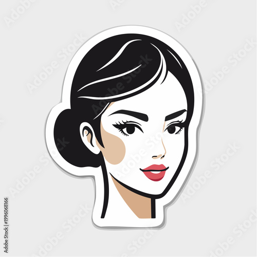 Stylized Portrait of a Woman with Dark Hair and Red Lips