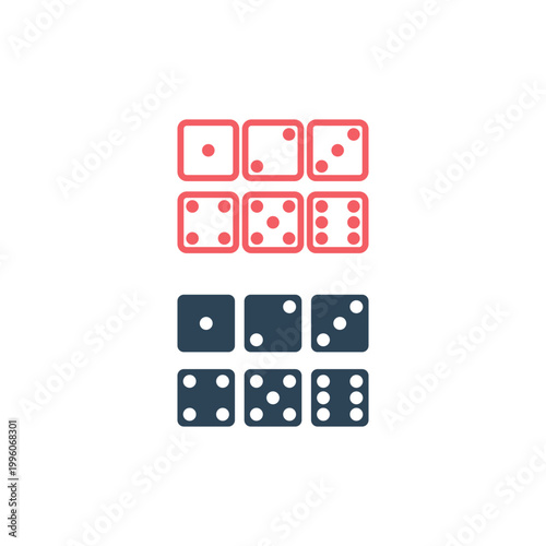 Dice cube icons set, casino game.